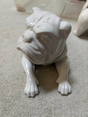 White Ceramic Laying English Bulldog Figurine - NWT